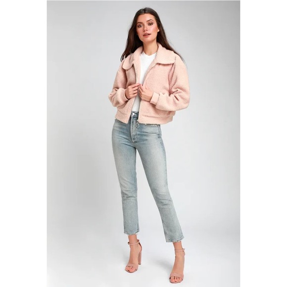 LULUs Willett Blush Pink Cropped Teddy Jacket size m - Picture 3 of 8